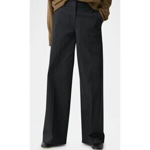 Theory Classic Straight Chino Pants Black Wide Leg Relax Casual Wardrobe Sz 6